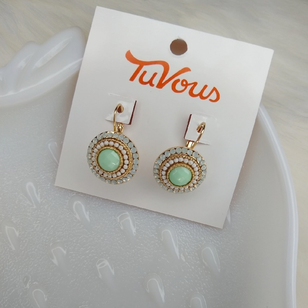 VINTAGE INSPIRED MINT GREEN GOLD BOHO EARRINGS